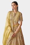 Buy_Swati Narula_Yellow Organza Hand Embroidered Floral Nazam Bridal Lehenga Set  _Online_at_Aza_Fashions