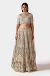 Buy_Swati Narula_Beige Net And Crepe Embroidery Silver Pipes V Sunat Bridal Lehenga Set  _at_Aza_Fashions