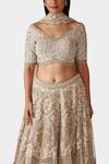 Shop_Swati Narula_Beige Net And Crepe Embroidery Silver Pipes V Sunat Bridal Lehenga Set  _Online_at_Aza_Fashions