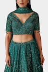 Shop_Swati Narula_Green Organza And Net Embroidery & Applique Qabila Bridal Lehenga Set  _at_Aza_Fashions