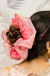 Hair Drama CO_Pink Embellished Oversized Dual Tone Organza Scrunchy_Online_at_Aza_Fashions