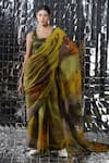 Buy_Yavi_Green Cotton Tissue Printed Abstract Saree  _at_Aza_Fashions