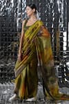 Yavi_Green Cotton Tissue Printed Abstract Saree  _Online_at_Aza_Fashions