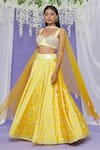 Sonal & Ekta_Yellow Lehenga Taffeta Printed And Embellished Set With Waist Bag  _Online_at_Aza_Fashions