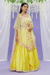 Sonal & Ekta_Yellow Lehenga Taffeta Printed Floral Embroidered Cape Set  _Online_at_Aza_Fashions