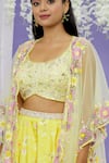 Shop_Sonal & Ekta_Yellow Lehenga Taffeta Printed Floral Embroidered Cape Set  _Online_at_Aza_Fashions