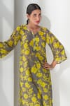 Negra Elegante_Grey Cotton Silk Printed Floral Notched Faded Rose Kurta And Pant Set  _at_Aza_Fashions