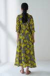 Shop_Negra Elegante_Grey Cotton Silk Floral Mandarin Collar Lovestruck Print Dress _at_Aza_Fashions