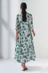 Shop_Negra Elegante_Green Cotton Silk Floral Mandarin Collar Lovestruck Print Dress _at_Aza_Fashions