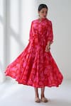 Buy_Negra Elegante_Pink Cotton Silk Lovestruck Floral Print Dress_at_Aza_Fashions