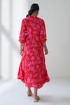 Shop_Negra Elegante_Pink Cotton Silk Floral Mandarin Collar Lovestruck Print Dress_at_Aza_Fashions