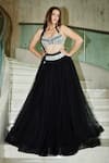 Buy_DILNAZ_Black Net And Viscose Georgette Hand Embroidered Diamonds Flared Skirt  _at_Aza_Fashions