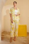 Buy_Zosia_Yellow Luxury Crepe Floral Motifs Collared Neck Print Pant Set _at_Aza_Fashions