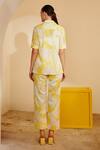 Shop_Zosia_Yellow Luxury Crepe Floral Motifs Collared Neck Print Pant Set _at_Aza_Fashions