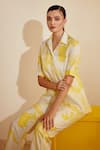 Shop_Zosia_Yellow Luxury Crepe Floral Motifs Collared Neck Print Pant Set _Online_at_Aza_Fashions