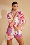 Shop_Zosia_Multi Color Luxury Heavy Crepe Floral Motifs Lapel Printed Blazer And Shorts Set _Online_at_Aza_Fashions