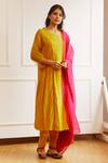 Buy_Juanita by Shubhda_Yellow Chanderi Embellished Dabka Round Kurta Set_at_Aza_Fashions