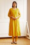 Buy_Juanita by Shubhda_Yellow Chanderi Embellished Dabka Round Kurta Set_Online_at_Aza_Fashions