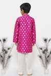 Shop_Little Bansi_Magenta Kurta Banarsi Silk With Cotton Lining Woven Floral Set _at_Aza_Fashions