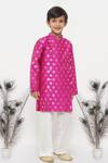 Little Bansi_Magenta Kurta Banarsi Silk With Cotton Lining Woven Floral Set _Online_at_Aza_Fashions