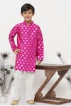 Buy_Little Bansi_Magenta Kurta Banarsi Silk With Cotton Lining Woven Floral Set _Online_at_Aza_Fashions