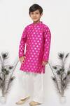 Shop_Little Bansi_Magenta Kurta Banarsi Silk With Cotton Lining Woven Floral Set _Online_at_Aza_Fashions