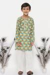 Buy_Little Bansi_Blue Cotton Pearls Bird Print Kurta Set _at_Aza_Fashions
