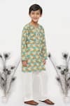 Little Bansi_Blue Cotton Pearls Bird Print Kurta Set _Online_at_Aza_Fashions