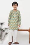 Buy_Little Bansi_Blue Cotton Pearls Bird Print Kurta Set _Online_at_Aza_Fashions