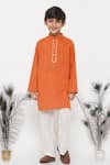 Buy_Little Bansi_Orange Cotton Gota Patti Kesari Kurta Set _at_Aza_Fashions