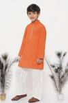 Shop_Little Bansi_Orange Cotton Gota Patti Kesari Kurta Set _Online_at_Aza_Fashions