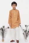 Buy_Little Bansi_Orange Kurta Cotton Silk Printed Floral Set _at_Aza_Fashions
