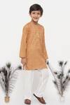 Little Bansi_Orange Kurta Cotton Silk Printed Floral Set _Online_at_Aza_Fashions