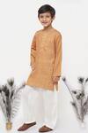 Shop_Little Bansi_Orange Kurta Cotton Silk Printed Floral Set _Online_at_Aza_Fashions