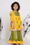 Little Bansi Yellow Cotton, Net Sequins Paisley Print Kurta Sharara Set Online at Aza Fashions Little Bansi_Yellow Cotton, Net Sequins Paisley Print Kurta Sharara Set _Online_at_Aza_Fashions