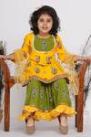 Buy Little Bansi Yellow Cotton, Net Sequins Paisley Print Kurta Sharara Set Online at Aza Fashions Buy_Little Bansi_Yellow Cotton, Net Sequins Paisley Print Kurta Sharara Set _Online_at_Aza_Fashions