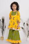 Shop Little Bansi Yellow Cotton, Net Sequins Paisley Print Kurta Sharara Set Online at Aza Fashions Shop_Little Bansi_Yellow Cotton, Net Sequins Paisley Print Kurta Sharara Set _Online_at_Aza_Fashions