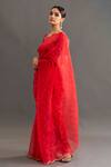 Shop_Kavitha Gutta_Red Organza Floral Blouse V Neck Rekha Scallop Hem Saree With _at_Aza_Fashions