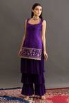 Buy_Kavitha Gutta_Purple Kurta Rawsilk Shararageorgette Floral Samantha And Layered Sharara Set _Online_at_Aza_Fashions