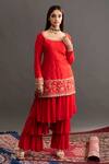 Buy Kavitha Gutta Red Kurta Rawsilk Shararageorgette Floral Samantha And Layered Sharara Set at Aza Fashions Buy_Kavitha Gutta_Red Kurta Rawsilk Shararageorgette Floral Samantha And Layered Sharara Set _at_Aza_Fashions