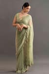 Buy_Kavitha Gutta_Green Silk Embroidered Floral V Neck Chloe Saree With Blouse _at_Aza_Fashions