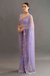 Buy_Kavitha Gutta_Purple Silk Embroidered Floral V Neck Chloe Saree With Blouse _at_Aza_Fashions