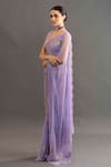 Shop_Kavitha Gutta_Purple Silk Embroidered Floral V Neck Chloe Saree With Blouse _at_Aza_Fashions