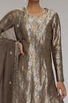 Chhaya Mehrotra_Grey Kurta Banarasi Brocade Woven Floral Round Set  _Online_at_Aza_Fashions