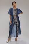Buy_Chhaya Mehrotra_Blue Cape Organza, Crop Top, Pant Banarasi Brocade Embellished And Set _at_Aza_Fashions