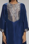 Shop_Chhaya Mehrotra_Blue Habutai Silk, Brocade Floral Keyhole Kurta And Pant Set _at_Aza_Fashions