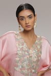 Buy_Chhaya Mehrotra_Pink Satin Brocade Circle V Neck Embellished Kaftan _Online_at_Aza_Fashions