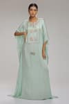 Buy_Chhaya Mehrotra_Green Satin Brocade Circle Keyhole Embellished Kaftan _at_Aza_Fashions