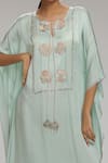 Chhaya Mehrotra_Green Satin Brocade Circle Keyhole Embellished Kaftan _Online_at_Aza_Fashions