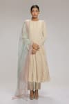 Buy_Chhaya Mehrotra_Cream Kurta Habutai Silk Plain Round Crushed Anarkali Set  _at_Aza_Fashions